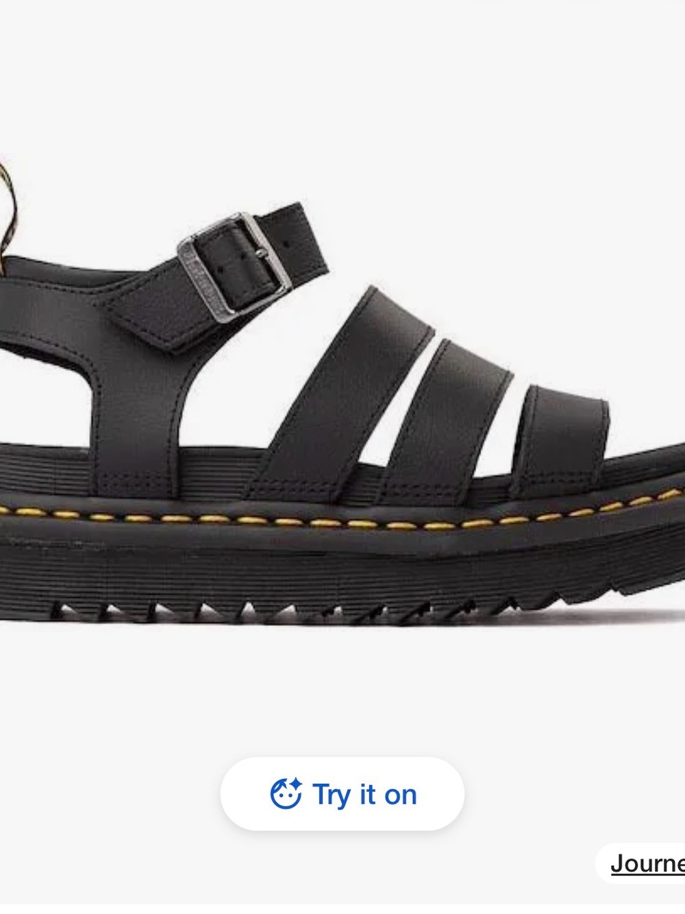Dr. Martens Black Leather Strappy Platform Sandals with Yellow Stitching